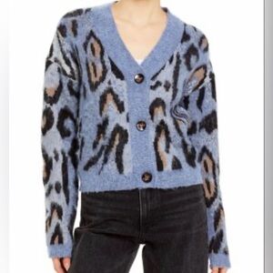 Aqua Bold leopard-jacquard cardigan Size Medium
